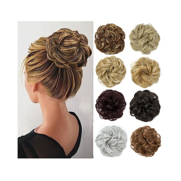 Chignon de cheveux bouclés en désordre, pièce de chouchou de cheveux chignons, faux chignon de mariage, extensions de cheveux naturels, chignon élastique ondulé, extension de cheveux quotidienne