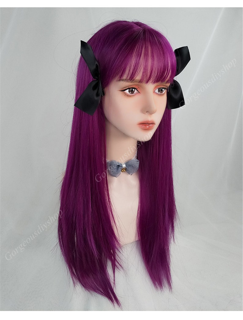 Purple Straight Wig Long Straight Hair Wig and Bangs Etsy