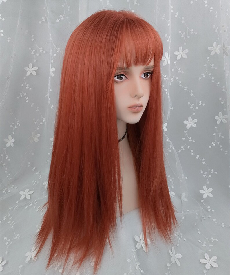 Orange long Wig with Bangs Cosplay wig Party Red hair For Etsy