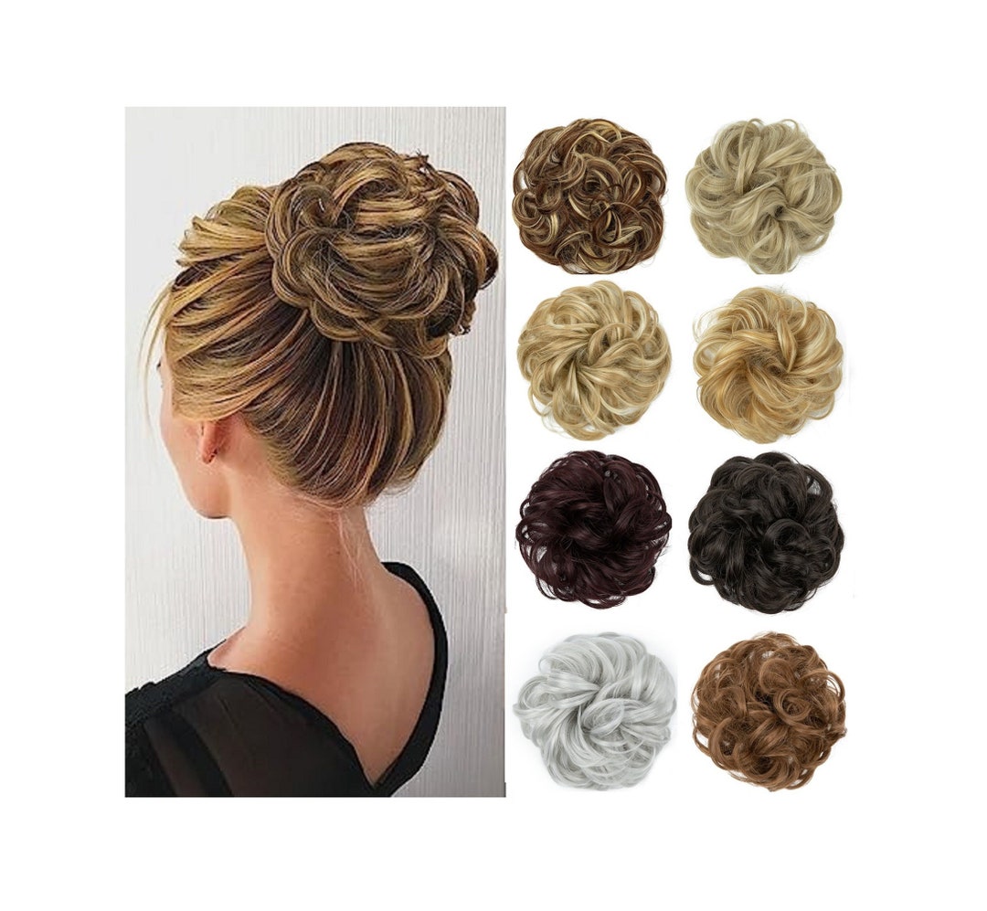 Curly Messy Hair Bun, Updo Hair Scrunchie Piece, Wedding Fake Hair Bun