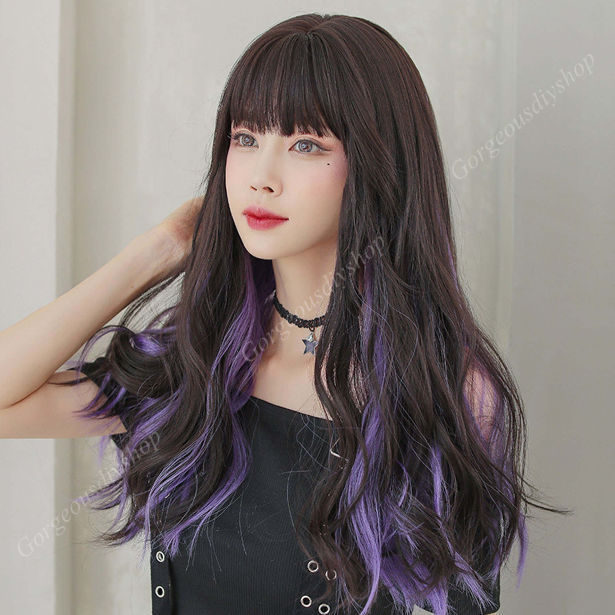 Black And Purple Curly Wig Wavy Wiglong Curly Hair Wig And Etsy Black And Purple Curly Wig Wavy Wiglong Curly Hair Wig And Etsy