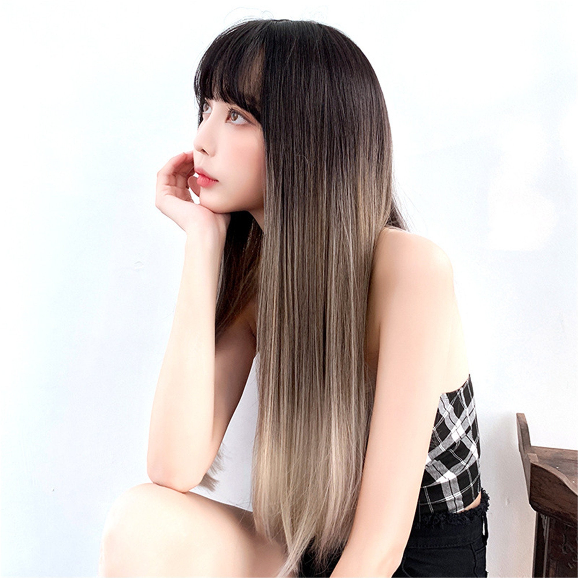 Long Straight Wigs with Bangs 65CM Wig for Women Heat | Etsy