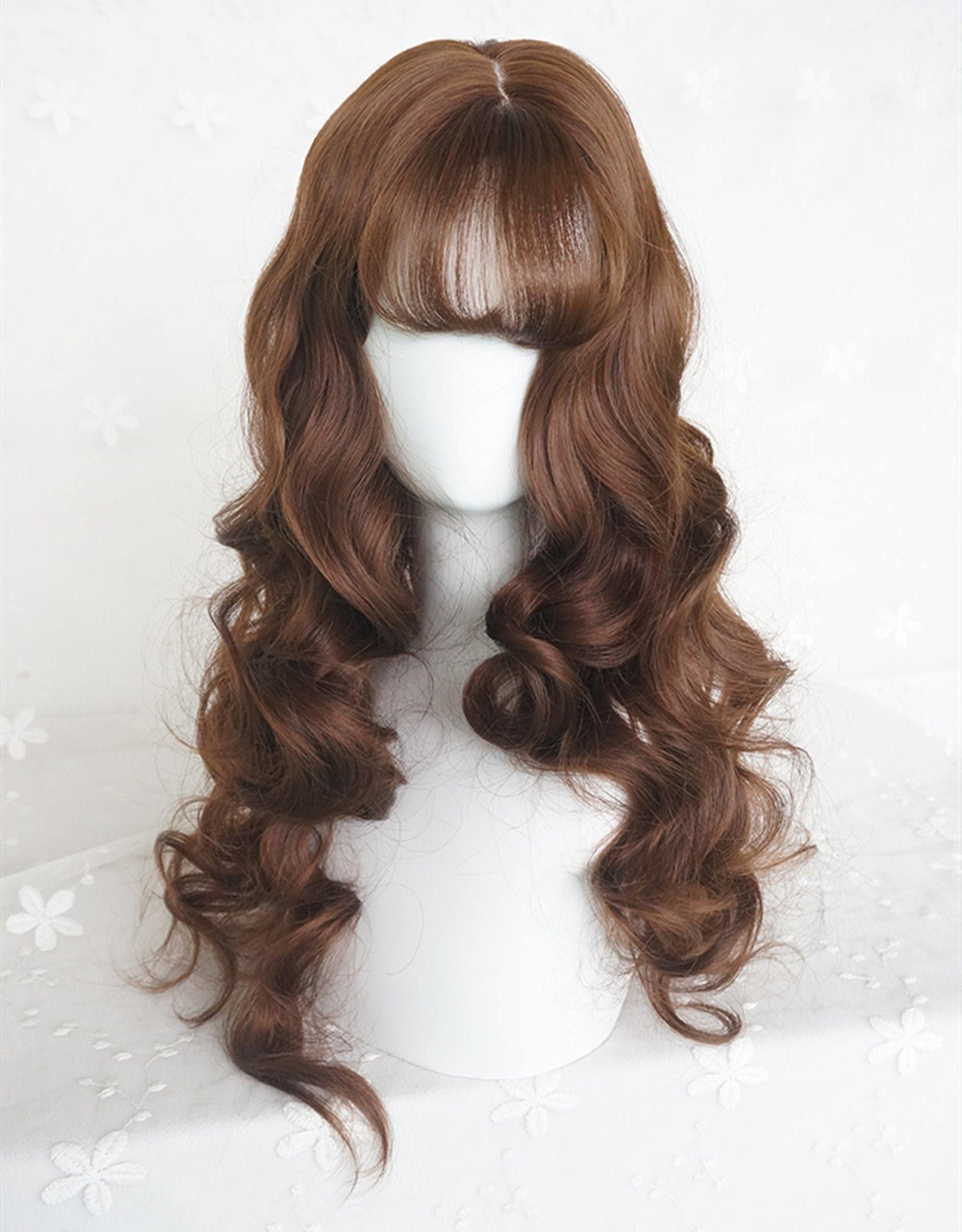Nice Ladies Flax Brown Wig Long Wavy Curly Synthetic Flax Etsy