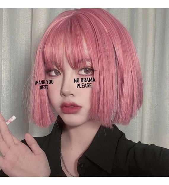 11 Inch Pink Short Straight Hair Wig And Bangs Lolita Wig Etsy