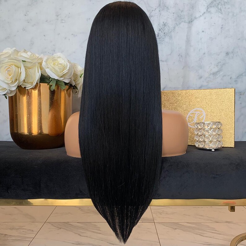 Long Straight Natural Black Wig With Bangs Black Wig for Etsy