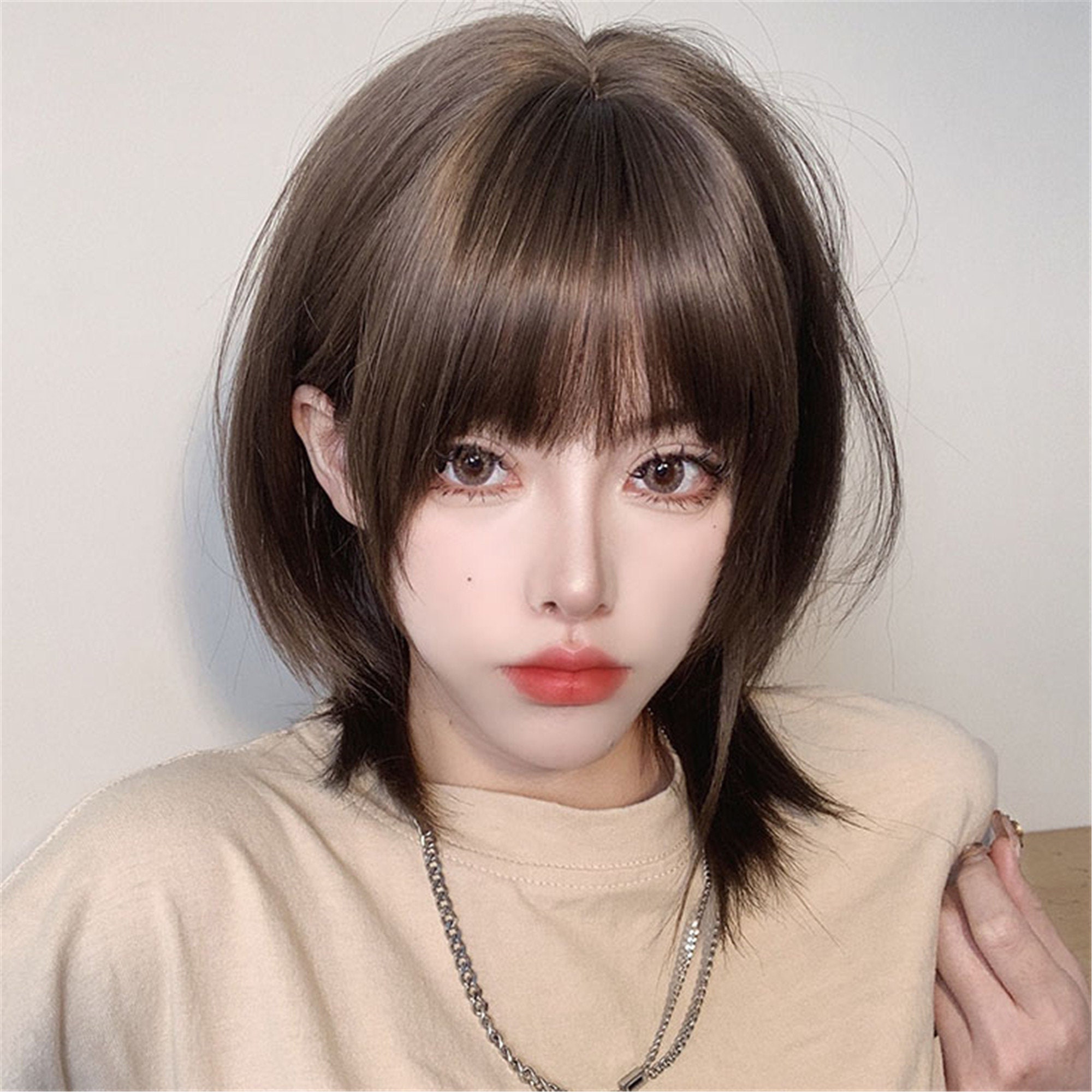 Cold Brown Straight Wig With Bangs Short Straight Hair Air - Etsy
