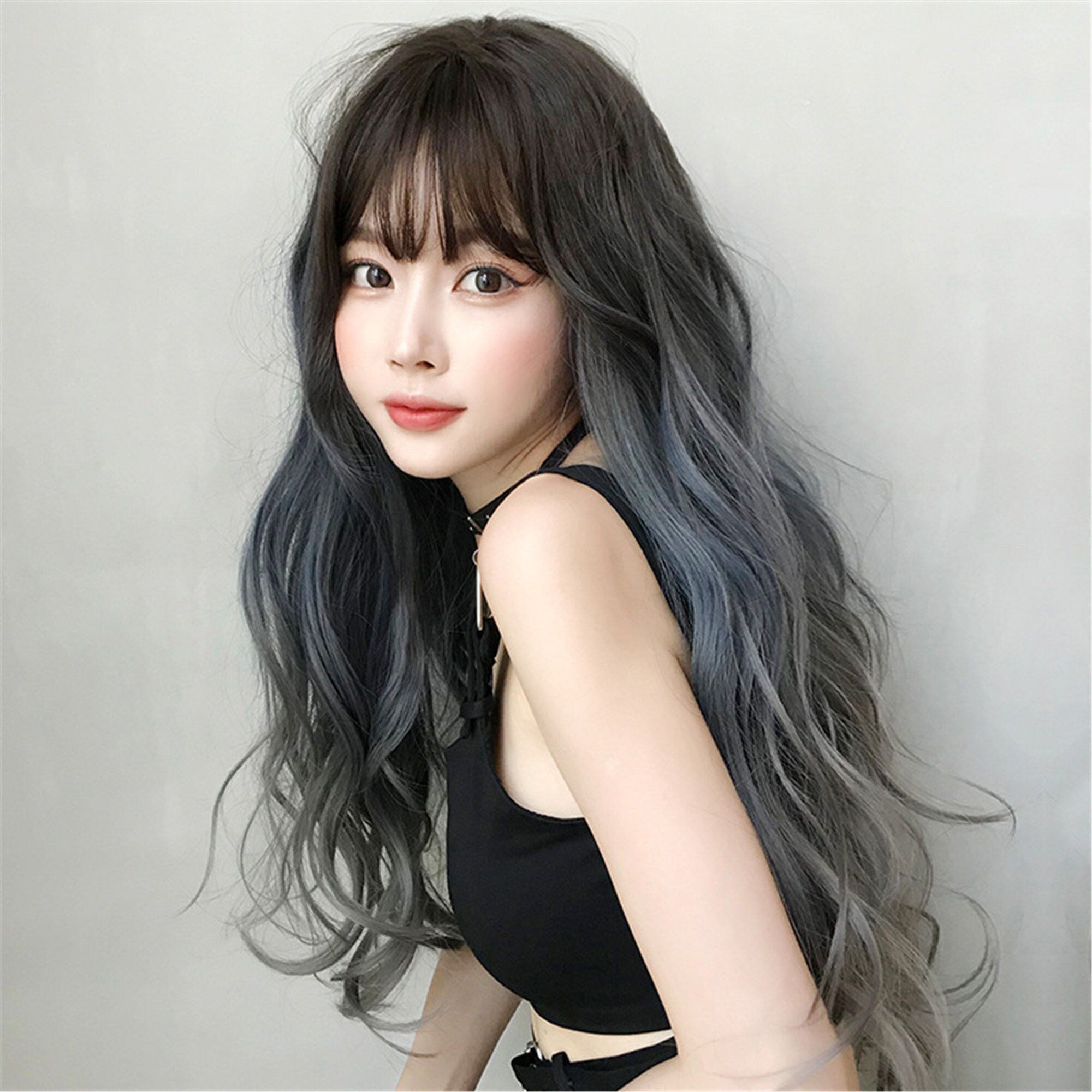Fog Blue Gray Gradient Wavy Wig With Bangs Women Pastel Blue - Etsy Norway Fog Blue Gray Gradient Wavy Wig With Bangs Women Pastel Blue - Etsy Norway
