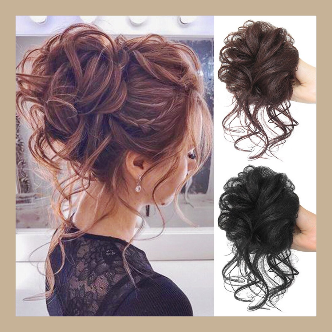 Brown Messy Hair Pieces, Bridal Hair Bun, Hair Piece for Women, Black