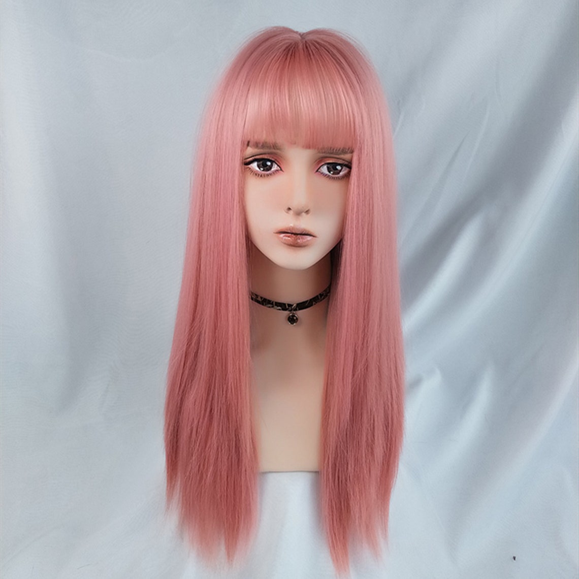 Long Straight Pink Wig Long Silky Straight Synthetic Wig Etsy