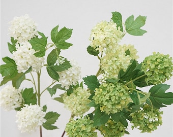 31"(Overall length) 5 Heads Snowball Hydrangea Artificial Faux Flower Home Decor Flower in 3 Colors For Bouquet