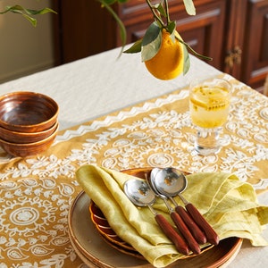 French Lemon Bright Warm Yellow Embroidery Cotton Thread Table Runner image 6