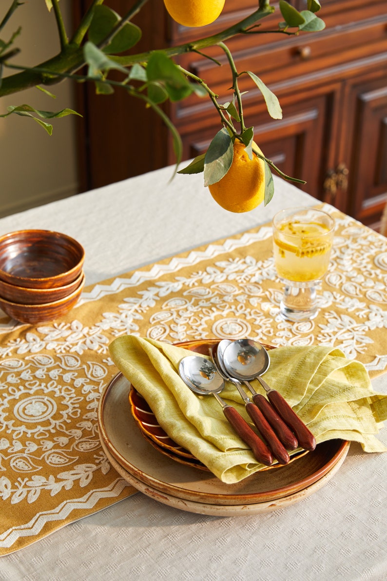 French Lemon Bright Warm Yellow Embroidery Cotton Thread Table Runner image 6