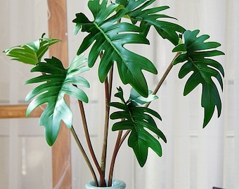 26.4“Real Touch Philodendron Selloum Leaves ,Evergreen Leaves Home Decor Leaves，For Bouquet，Wedding，Party