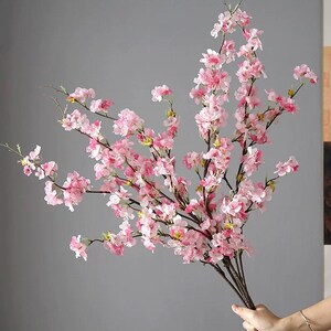 Silk Cherry Blossom Artificial Faux Flower Home Decor Flower in 3 Colors , 2 Sizes , For Bouquet , wedding，Party image 12