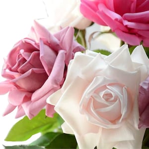 29.1&quot; Real Touch Rose Artificial Faux Flower Home Decor Flower in 3 Colors Bouquet