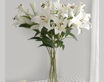 33“（overall Length）3 Huge Heads Real Touch Lily  Artificial Faux Flower, Home Decor Flower in 2 Colors
