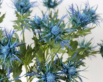 26"(Overall length)Real Touch 3 Heads Eryngium Artificial Faux Flower Home Decor Flower in 5 Colors For Bouquet , Wedding , Party