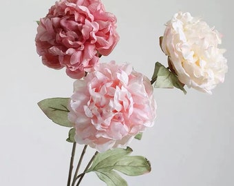 24.4"(Overall Length) Big Faux Peony with Curled Petals Artificial Faux Flower Garden Home Decor Flower in 3 Colors for Wedding ，Bouquet