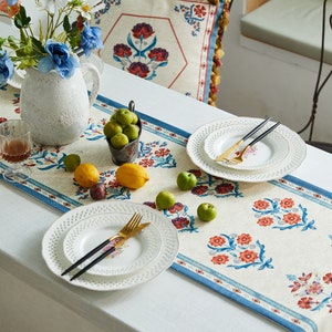 Tuileries Garden Polyester Linen Table Runner Blue Red image 1