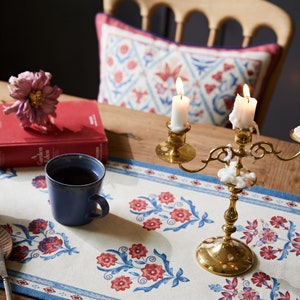 Tuileries Garden Polyester Linen Table Runner Blue Red image 4