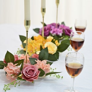 Candle Ring Wreath，Faux Rose and Hydrangea Flowers，Flower Candle Ring