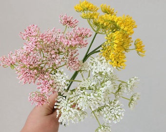 3 heads ( 3pcs ) Queen Anne“s Lace Bouquet , Artificial Faux Flower Bouquet in 3 colors