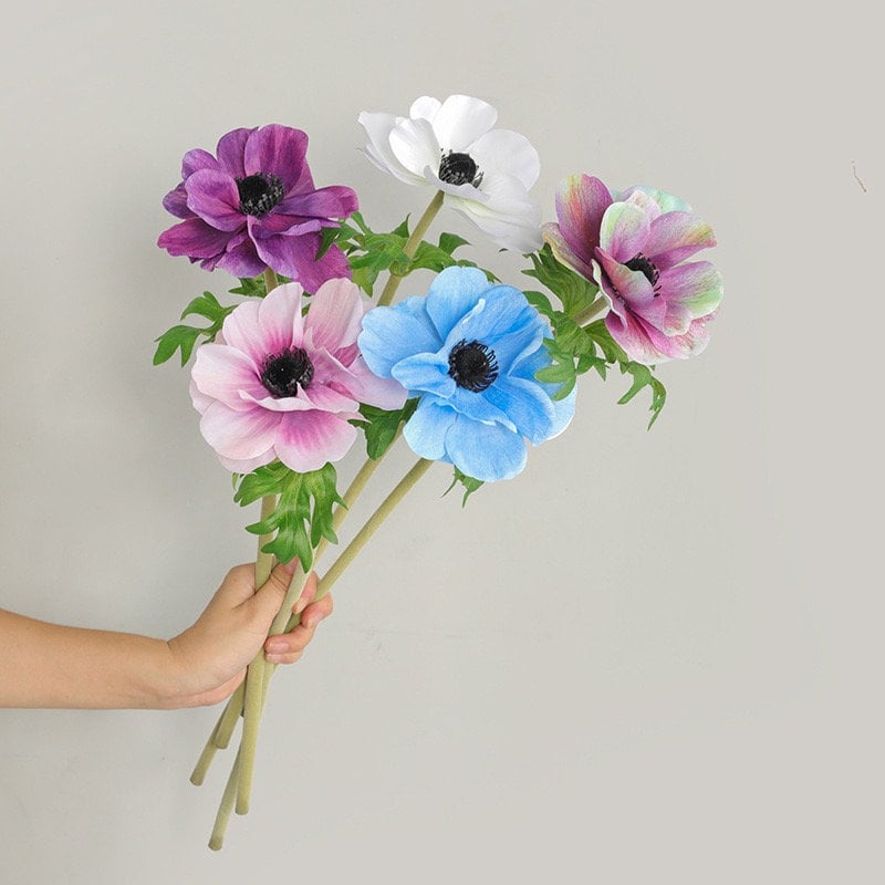 Arrangement Florale Artificiel Cheyenne - Anémones Et Pensées En Pot Rotin, Blanc, 40cm - 4