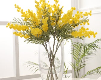 Mimosa Ramo Artificial Faux Flowers Home Decor Flowers  for Bouquet , 2 Sizes