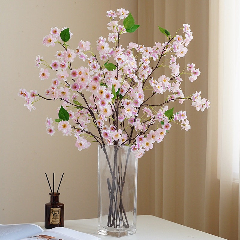35.4(Overall length) Silk Cherry Blossom Artificial Faux Flower Home Decor Flower in 2 Colors
