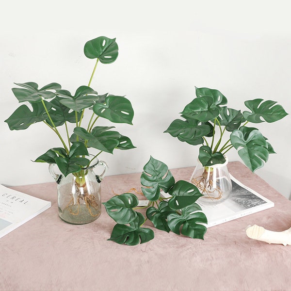 Faux Monstera Deliciosa Leaf with Roots，Artificial Plant ，3 sizes