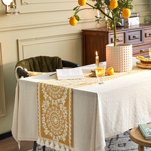 French Lemon Bright Warm Yellow Embroidery Cotton Thread Table Runner image 2