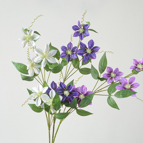 31.5"(Overall Length) 5 Heads Silk Clematis Artificial Faux Flower Home Decor Flower in 3 Colors For Bouquet