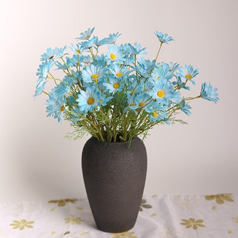 20.9Overall Length 5 stems Silk Daisy Artificial Faux Flower , Home Decor Flower in 11 Colors For Bouquet Wedding Party Light Blue