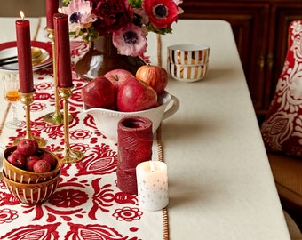 Christmas Red White Embroidery Cotton Thread Table Runner