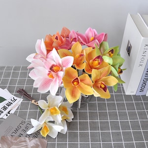 10.6&quot;(Overall Length) 4PCS 3D Printing Real Touch Orchids Bouquet , Home Decor Flowers in 6 Colors For Bouquet ,Wedding, Party