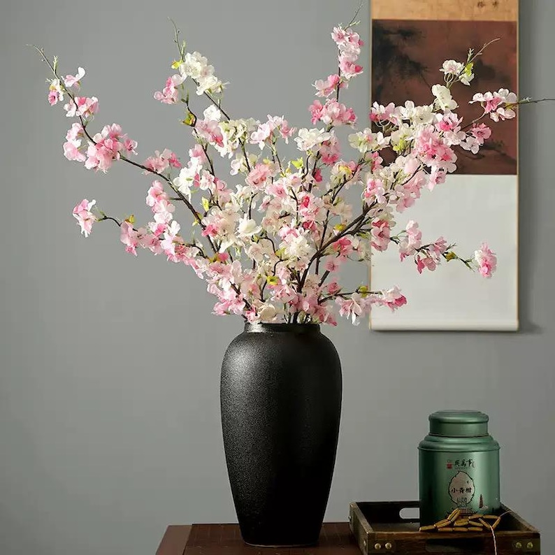 Silk Cherry Blossom Artificial Faux Flower Home Decor Flower in 3 Colors , 2 Sizes , For Bouquet , wedding，Party image 9