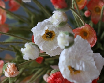 30 po. (longueur totale) Fleur artificielle de pavot commun, décoration d'intérieur, fleur en cinq couleurs
