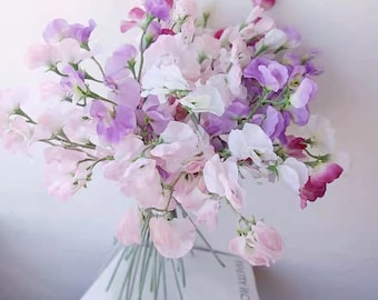 Guisante de olor artificial de 24,8 pulgadas, flor decorativa para el hogar en 6 colores para bodas y ramos.