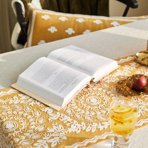 French Lemon Bright Warm Yellow Embroidery Cotton Thread Table Runner image 4