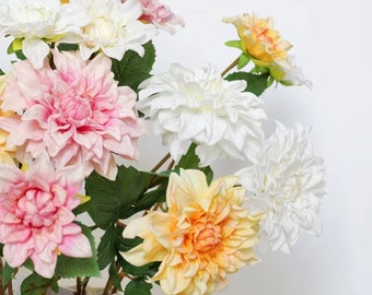 23.6"(Overall Length)   2 Heads Real Touch Dahlia Artificial Faux Flower Home Decor Flower in 6 Colors , For Bouquet,Wedding,Party