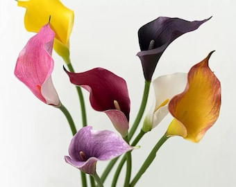 Real Touch Calla Lily Artificial Faux Flower Home Decor Flower in 7 Colors , 2 Sizes , For Bouquet， Wedding， Party
