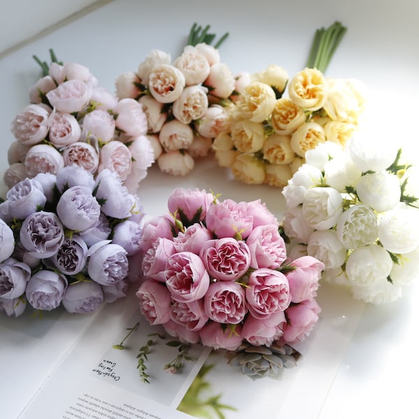 27 heads ( 9pcs ) Silk Mini Ranunculus Bouquet , Artificial Faux Flower Bouquet in 7 colors