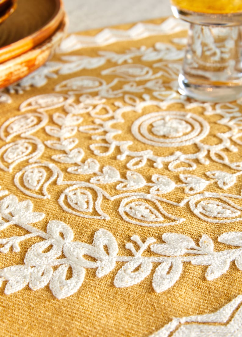 French Lemon Bright Warm Yellow Embroidery Cotton Thread Table Runner image 7