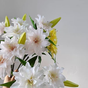 27.6“（overall Length）3 Heads Real Touch Double Lily  Artificial Faux Flower, Home Decor Flower in 4 Colors , For Bouquet , Wedding，Party