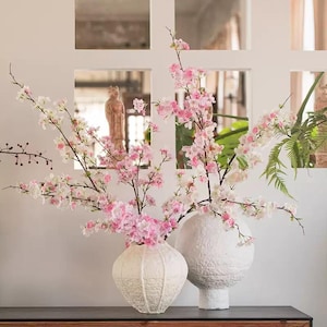 Silk Cherry Blossom Artificial Faux Flower Home Decor Flower in 3 Colors , 2 Sizes , For Bouquet , wedding，Party image 1