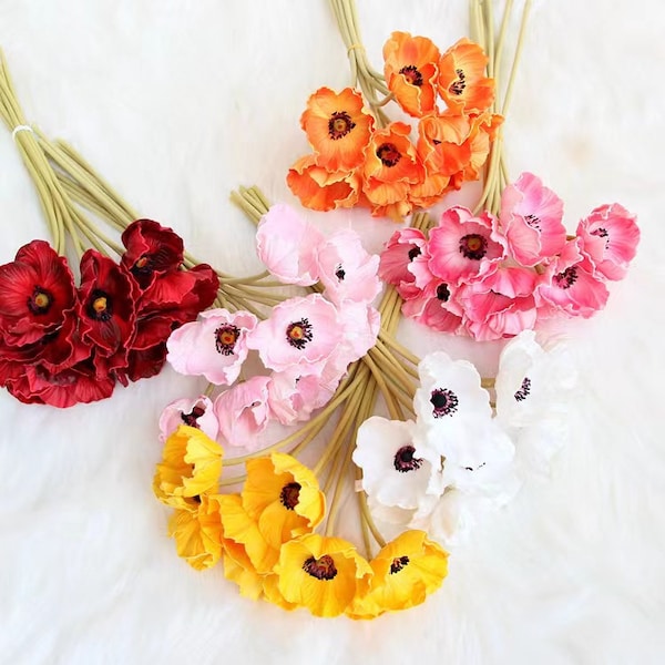 5 Stems /10 Stems，Poppy Bouquet，Artificial Faux Flower Bouquet in 5 Colors