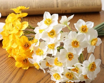 24 heads ( 6pcs ) Silk Daffodils Bouquet , Artificial Faux Flower Bouquet in 2 colors