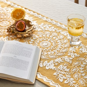 French Lemon Bright Warm Yellow Embroidery Cotton Thread Table Runner image 5