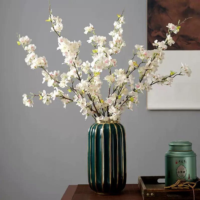 Silk Cherry Blossom Artificial Faux Flower Home Decor Flower in 3 Colors , 2 Sizes , For Bouquet , wedding，Party image 14