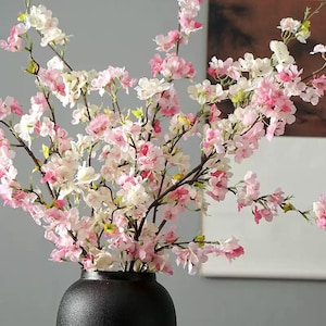 Silk Cherry Blossom Artificial Faux Flower Home Decor Flower in 3 Colors , 2 Sizes , For Bouquet , wedding，Party image 10